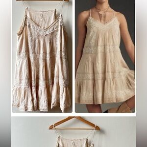 By Anthropologie cream Embroidered Pintuck Mini Dress Womens  Size X-Large